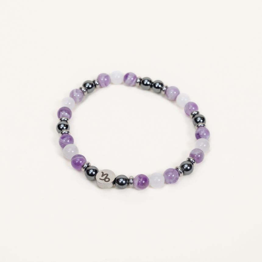 Bracelet Capricorne - Am�thyste chevron, H�matite, Jade blanc