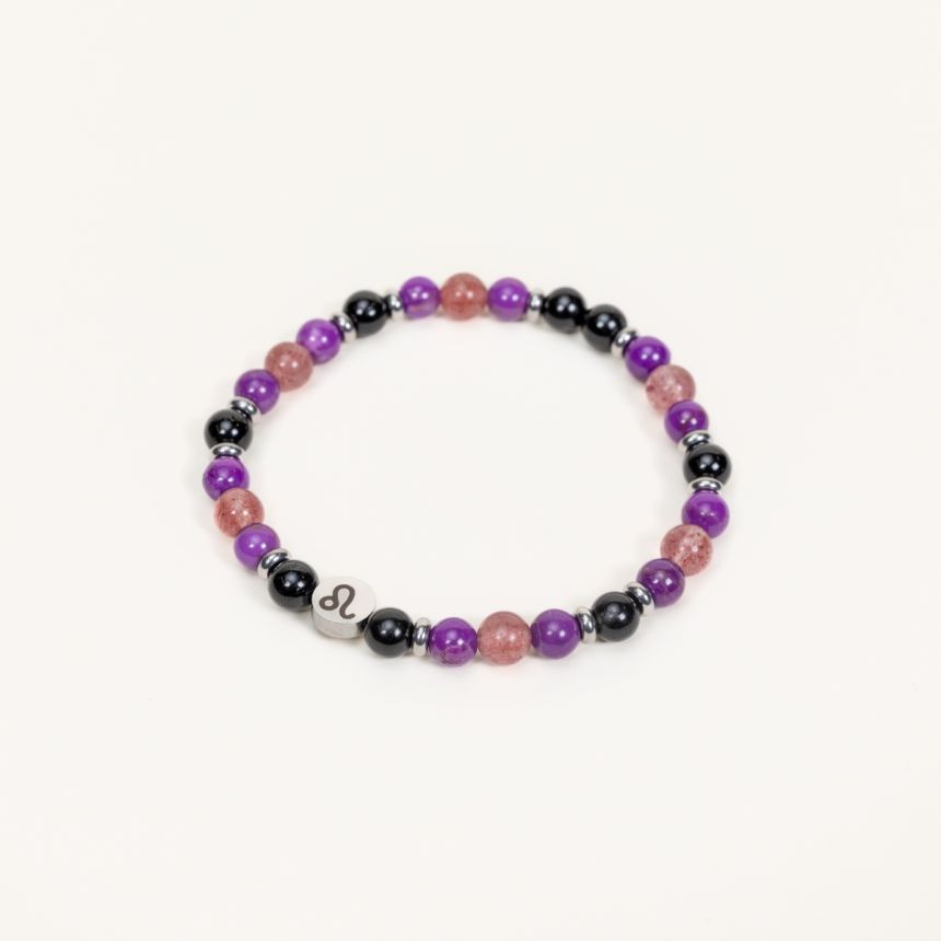 Bracelet Lion - Tourmaline, Muscovite, Quartz fraise