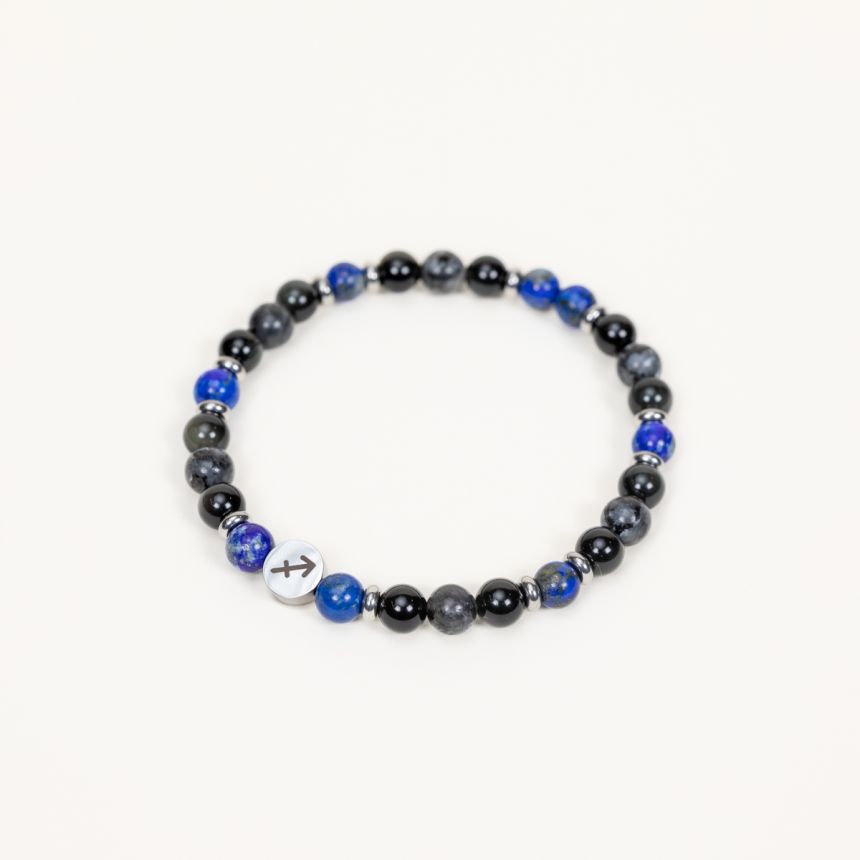 Bracelet Sagittaire - Obsidienne, Larvikite, Lapis lazuli