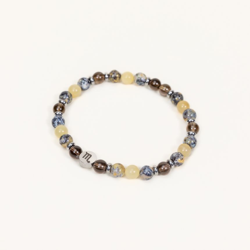 Bracelet Scorpion - Quartz fum�, Calcite orange, Jaspe oc�an